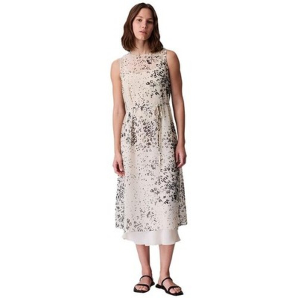 Calvin Klein Sleeveless Abstract Print Chiffon Midi Dress Women's XS Light Grey